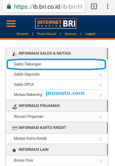 cek saldo bank bri lewat hp android