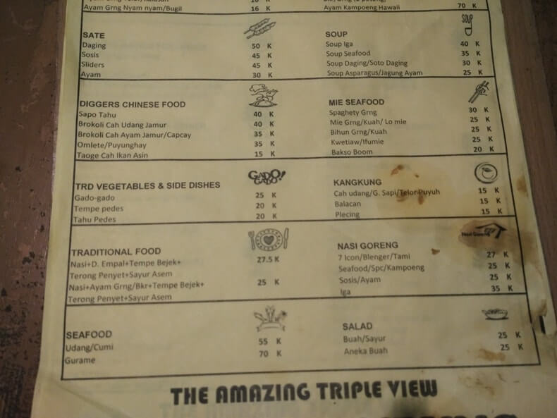 Menu Makanan di Cafe Diggers Lampung