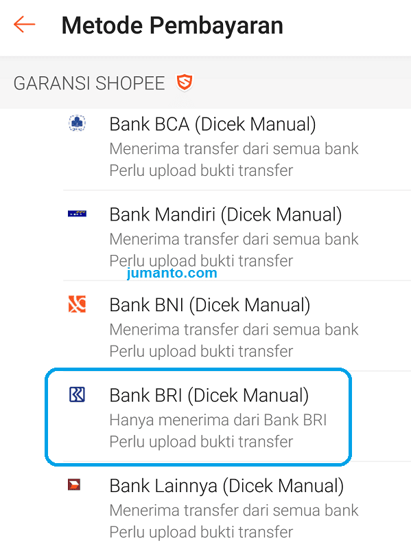 cara bayar shopee lewat atm bri konfirmasi manual