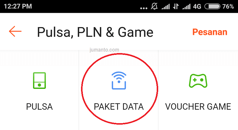 cara isi paket data di shopee